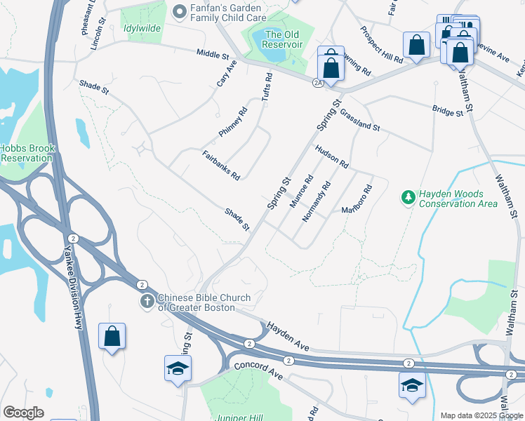 map of restaurants, bars, coffee shops, grocery stores, and more near 95 Spring Street in Lexington