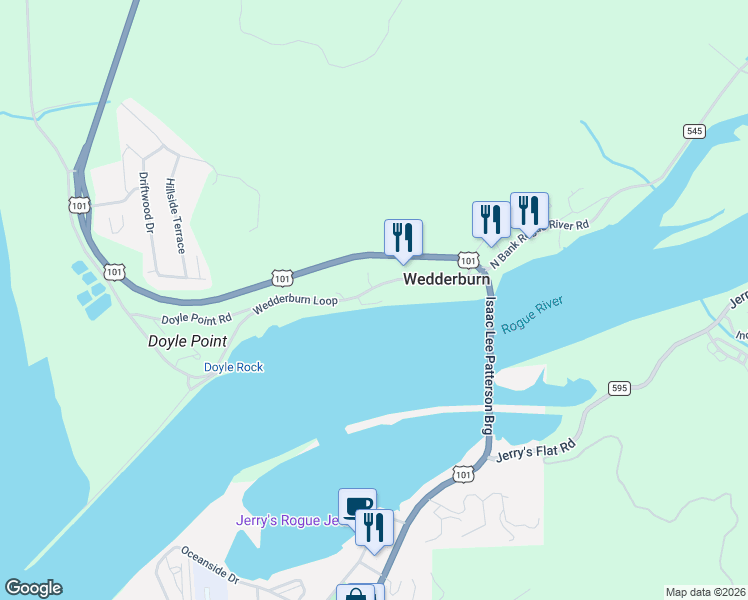 map of restaurants, bars, coffee shops, grocery stores, and more near 94304 Wedderburn Loop in Gold Beach