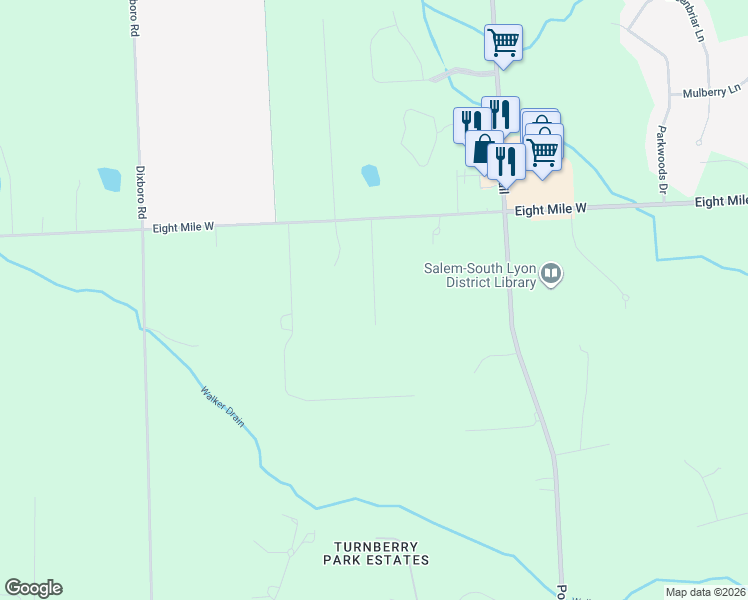 map of restaurants, bars, coffee shops, grocery stores, and more near 9906 S Hazel in South Lyon