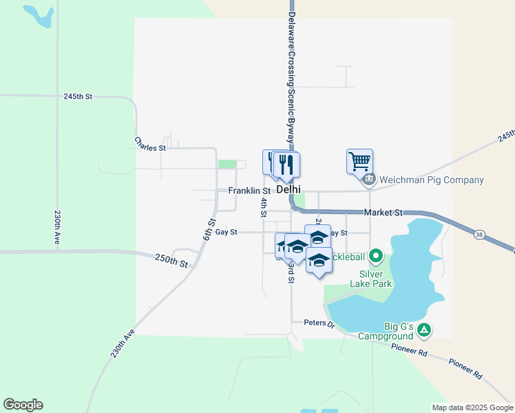 map of restaurants, bars, coffee shops, grocery stores, and more near 401 4th Street in Delhi