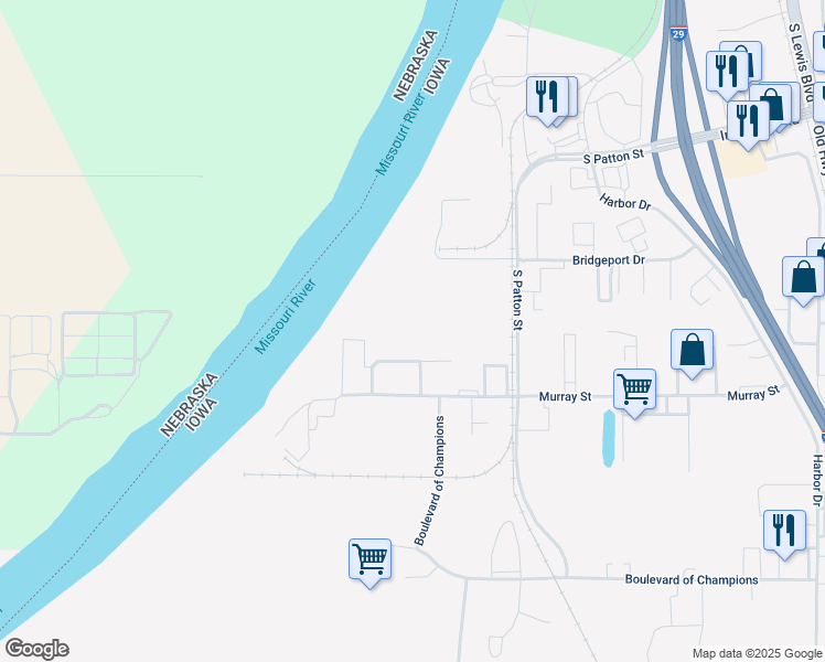 map of restaurants, bars, coffee shops, grocery stores, and more near 5201 South Patton Street in Sioux City