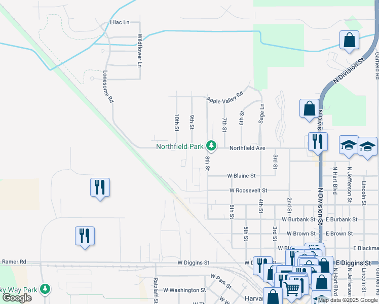 map of restaurants, bars, coffee shops, grocery stores, and more near 910 Seegers in Harvard