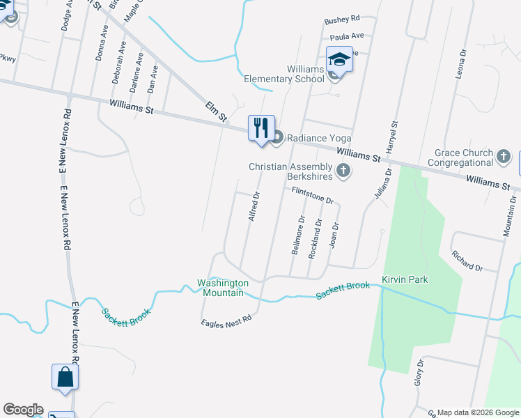 map of restaurants, bars, coffee shops, grocery stores, and more near 92 Ann Drive in Pittsfield
