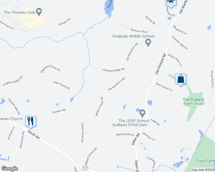 map of restaurants, bars, coffee shops, grocery stores, and more near 5 Nolan Circle in Sudbury