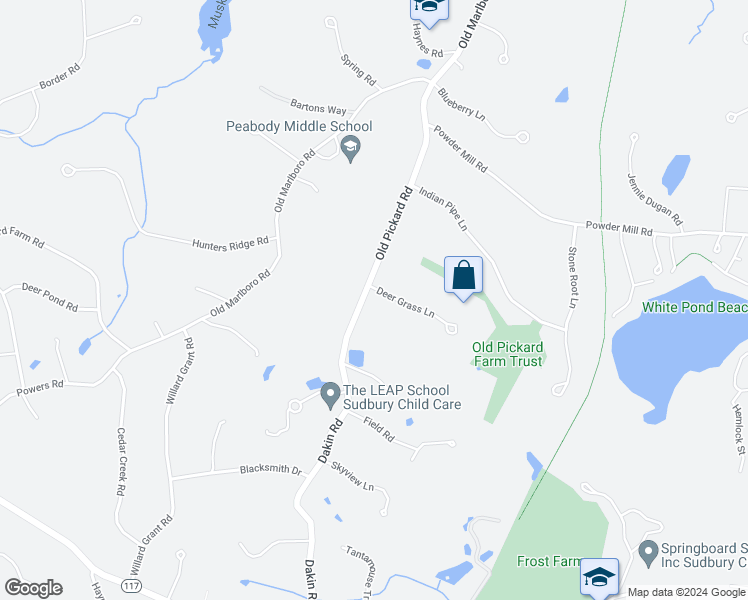 map of restaurants, bars, coffee shops, grocery stores, and more near 12 Deer Grass Lane in Concord