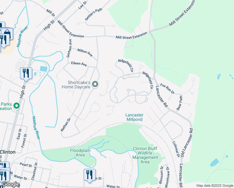 map of restaurants, bars, coffee shops, grocery stores, and more near 515b Ridgefield Circle in Clinton