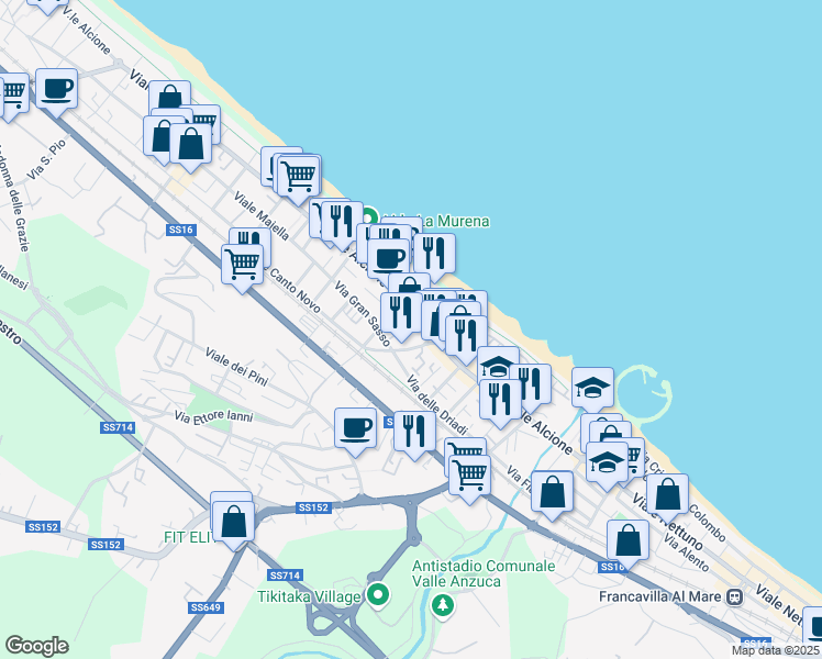 map of restaurants, bars, coffee shops, grocery stores, and more near 51 Viale Alcione in Francavilla al Mare