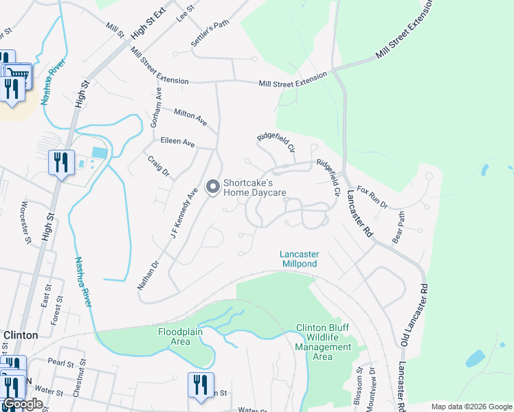 map of restaurants, bars, coffee shops, grocery stores, and more near 514 Ridgefield Circle in Clinton