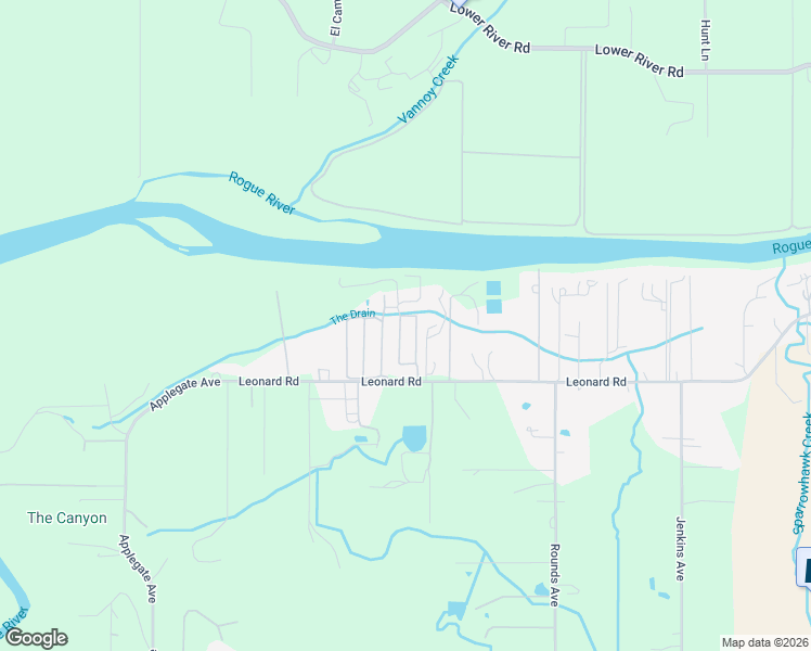 map of restaurants, bars, coffee shops, grocery stores, and more near 5076 Leonard Road in Grants Pass