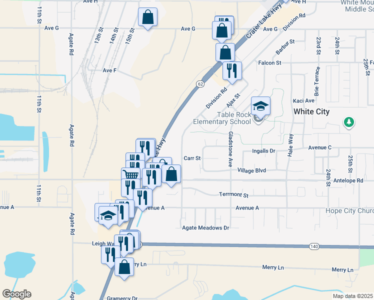 map of restaurants, bars, coffee shops, grocery stores, and more near 2543 Carr Street in White City