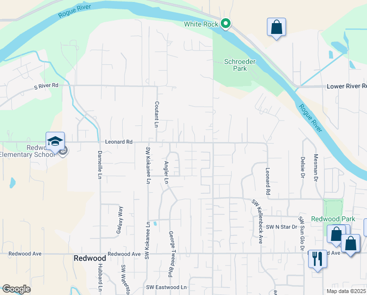 map of restaurants, bars, coffee shops, grocery stores, and more near 1019 Rainwood Lane in Grants Pass