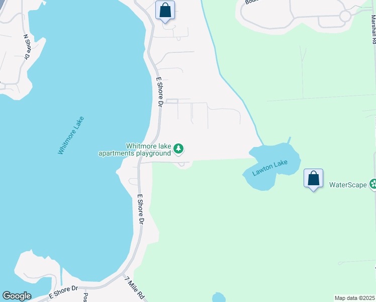 map of restaurants, bars, coffee shops, grocery stores, and more near 11973 East Shore Drive in Whitmore Lake