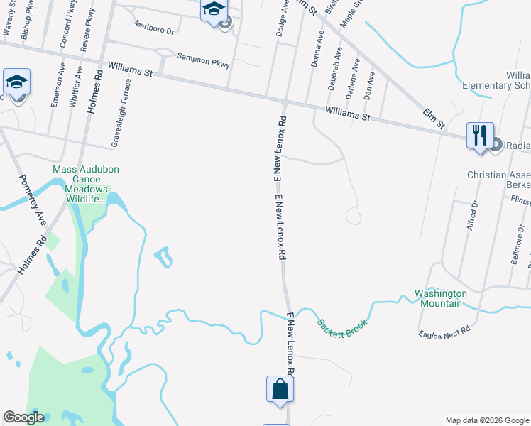 map of restaurants, bars, coffee shops, grocery stores, and more near 162 East New Lenox Road in Pittsfield