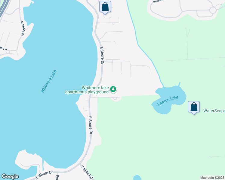 map of restaurants, bars, coffee shops, grocery stores, and more near 11973 East Shore Drive in Whitmore Lake