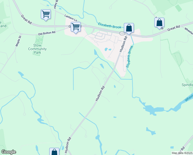 map of restaurants, bars, coffee shops, grocery stores, and more near 24 Arbor Glen Drive in Stow