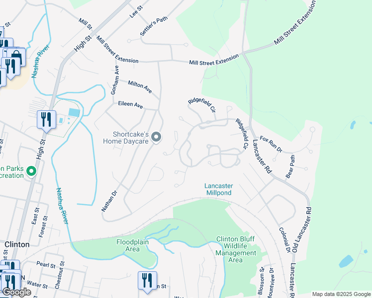 map of restaurants, bars, coffee shops, grocery stores, and more near 515b Ridgefield Circle in Clinton