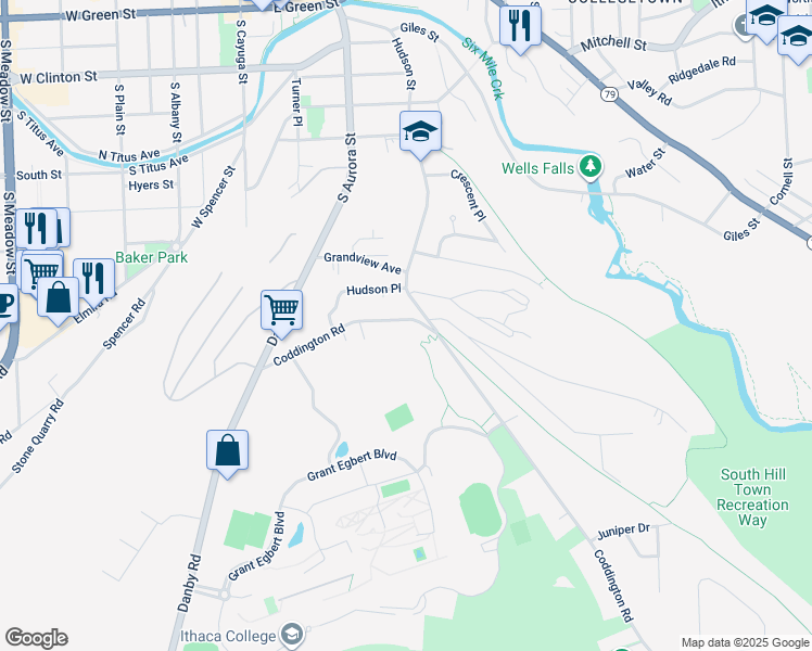 map of restaurants, bars, coffee shops, grocery stores, and more near 148 Coddington Road in Ithaca