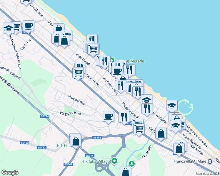 map of restaurants, bars, coffee shops, grocery stores, and more near 3 Via Vergini delle Rocce in Francavilla al Mare