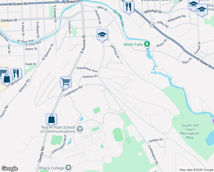 map of restaurants, bars, coffee shops, grocery stores, and more near in South Hill