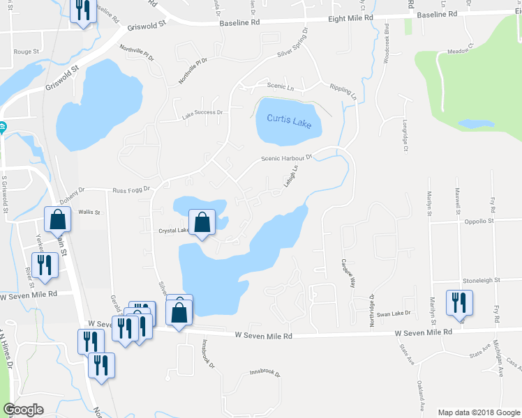 map of restaurants, bars, coffee shops, grocery stores, and more near 41291 Lehigh Lane in Northville