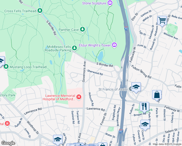 map of restaurants, bars, coffee shops, grocery stores, and more near 84 Massachusetts Avenue in Medford