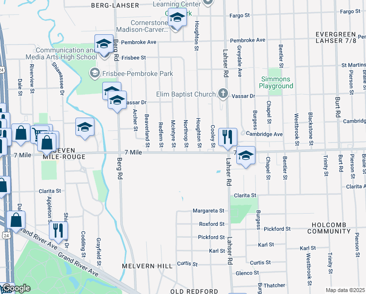 map of restaurants, bars, coffee shops, grocery stores, and more near in Detroit