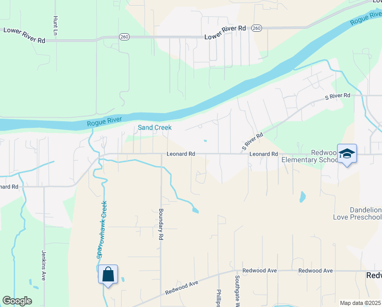 map of restaurants, bars, coffee shops, grocery stores, and more near 3861 Leonard Road in Grants Pass