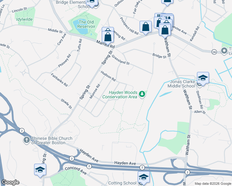 map of restaurants, bars, coffee shops, grocery stores, and more near 5 Marlboro Road in Lexington