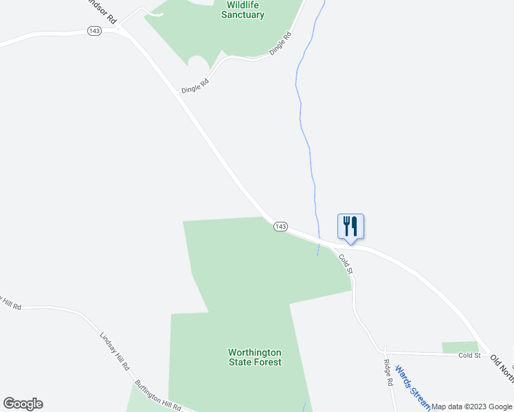 map of restaurants, bars, coffee shops, grocery stores, and more near Old North Road in Worthington