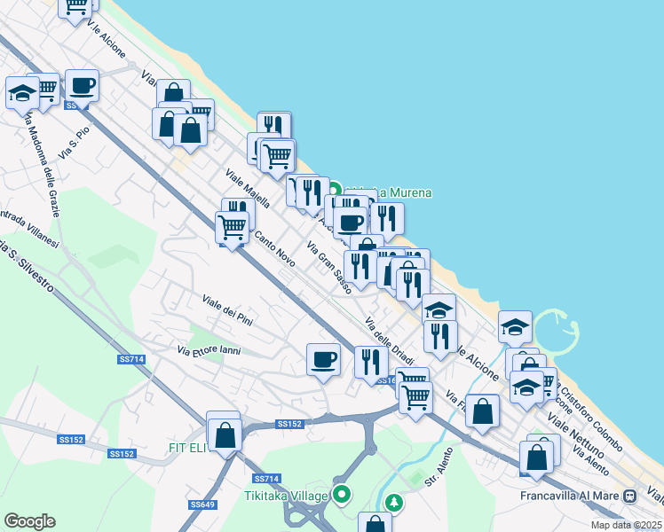 map of restaurants, bars, coffee shops, grocery stores, and more near 3 Via Vergini delle Rocce in Francavilla al Mare
