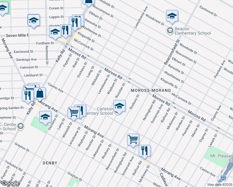 map of restaurants, bars, coffee shops, grocery stores, and more near 11917 Lakepointe Street in Detroit