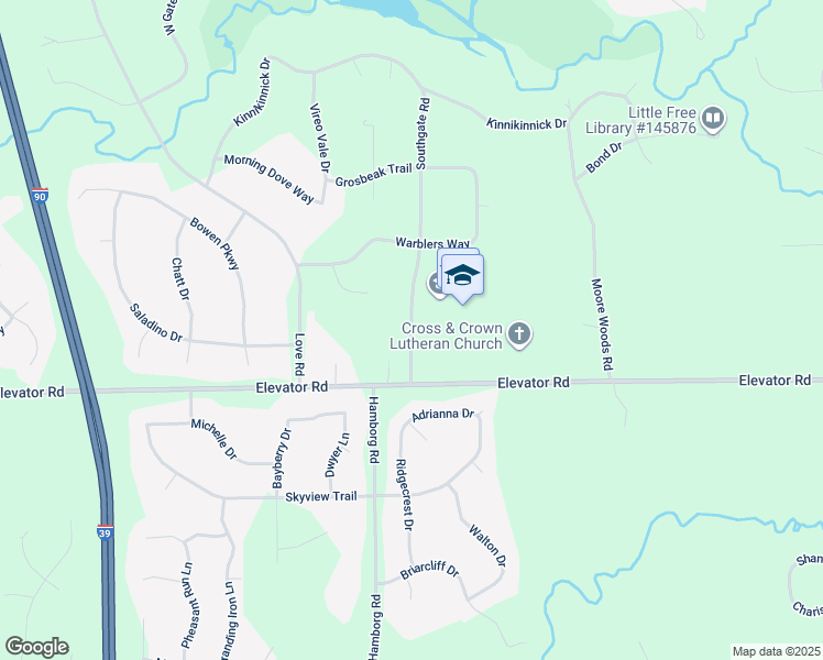 map of restaurants, bars, coffee shops, grocery stores, and more near 11633 Southgate Road in Roscoe