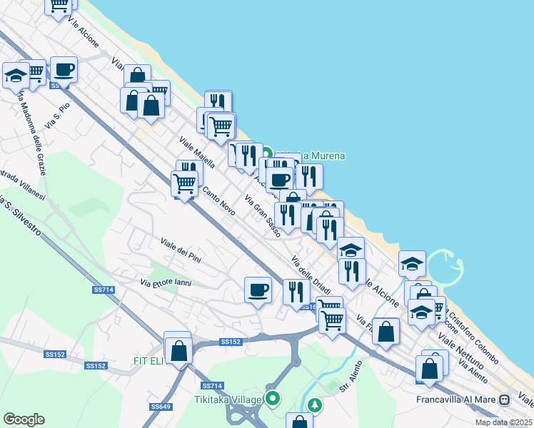 map of restaurants, bars, coffee shops, grocery stores, and more near 3 Via Vergini delle Rocce in Francavilla al Mare
