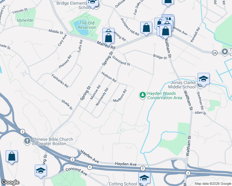map of restaurants, bars, coffee shops, grocery stores, and more near 11 Marlboro Road in Lexington