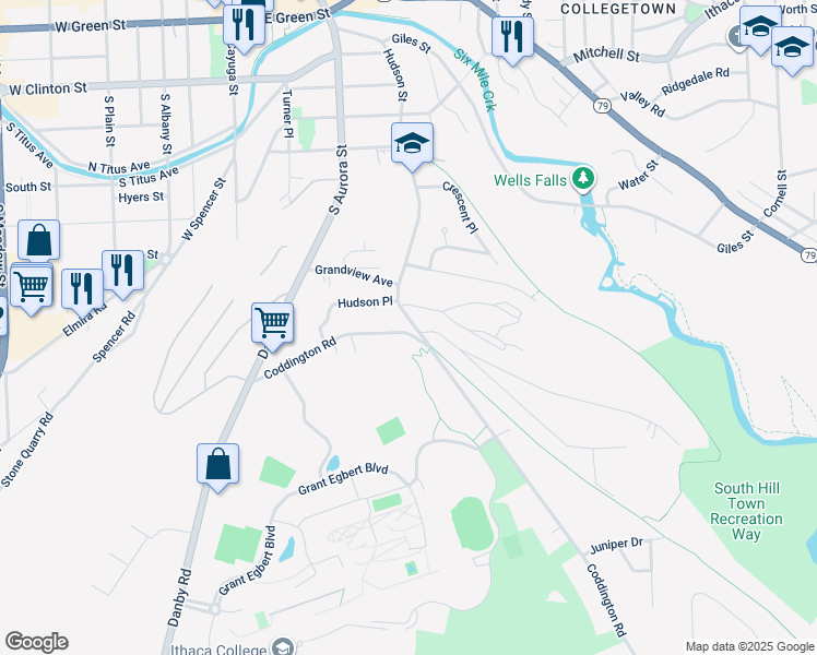 map of restaurants, bars, coffee shops, grocery stores, and more near 148 Coddington Road in Ithaca