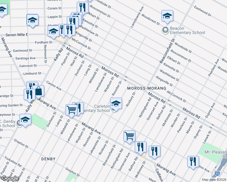 map of restaurants, bars, coffee shops, grocery stores, and more near 11917 Lakepointe Street in Detroit