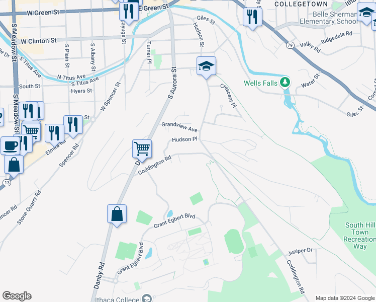 map of restaurants, bars, coffee shops, grocery stores, and more near 139 Coddington Road in Ithaca