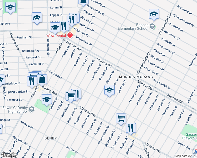 map of restaurants, bars, coffee shops, grocery stores, and more near 12141 Wayburn Street in Detroit