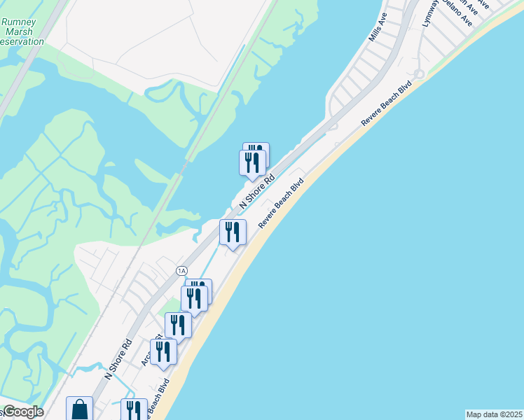 map of restaurants, bars, coffee shops, grocery stores, and more near 540 Revere Beach Boulevard in Revere