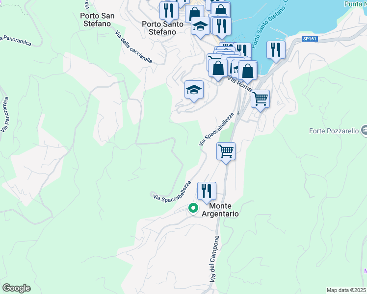 map of restaurants, bars, coffee shops, grocery stores, and more near 196 Via dell’ Appetito in Porto Santo Stefano
