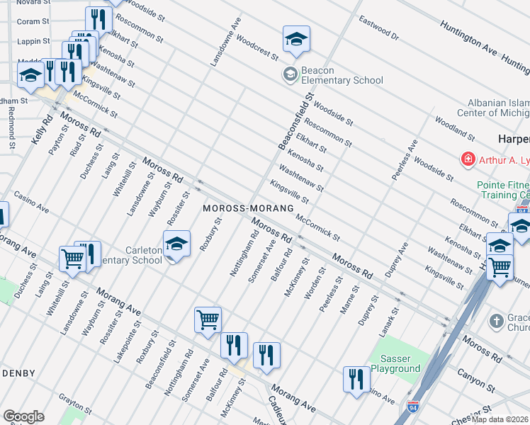 map of restaurants, bars, coffee shops, grocery stores, and more near in Detroit