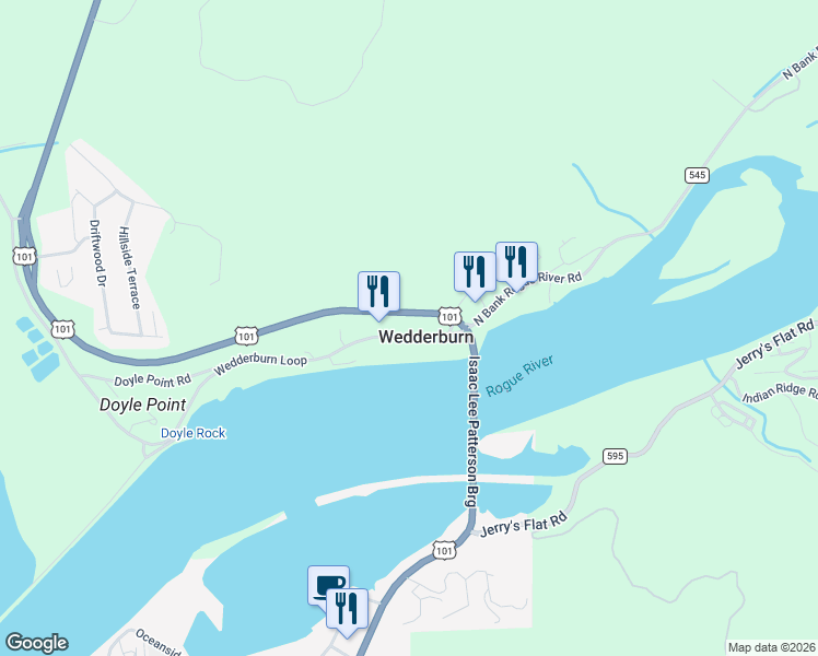 map of restaurants, bars, coffee shops, grocery stores, and more near 94361 Wedderburn Loop in Gold Beach