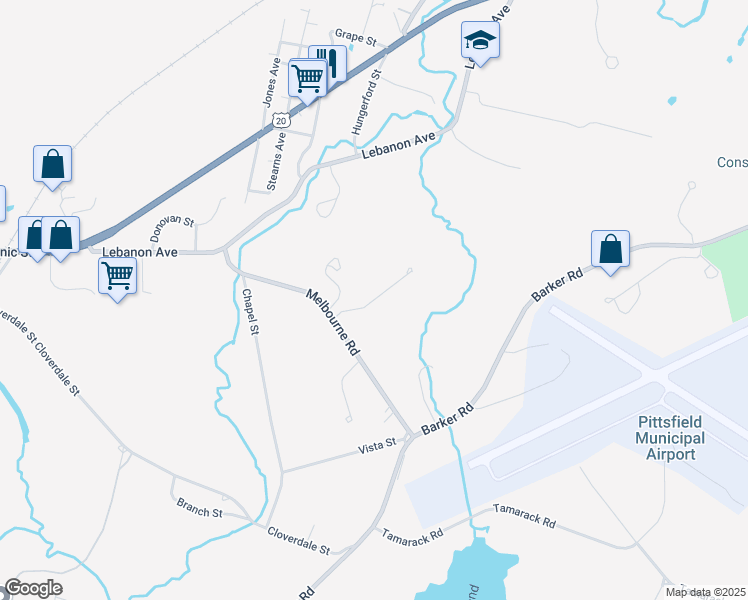 map of restaurants, bars, coffee shops, grocery stores, and more near Melbourne County Court in Pittsfield