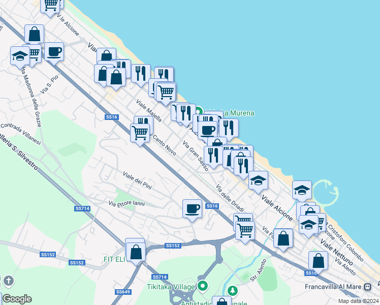 map of restaurants, bars, coffee shops, grocery stores, and more near 22 Via Gran Sasso in Francavilla Al Mare