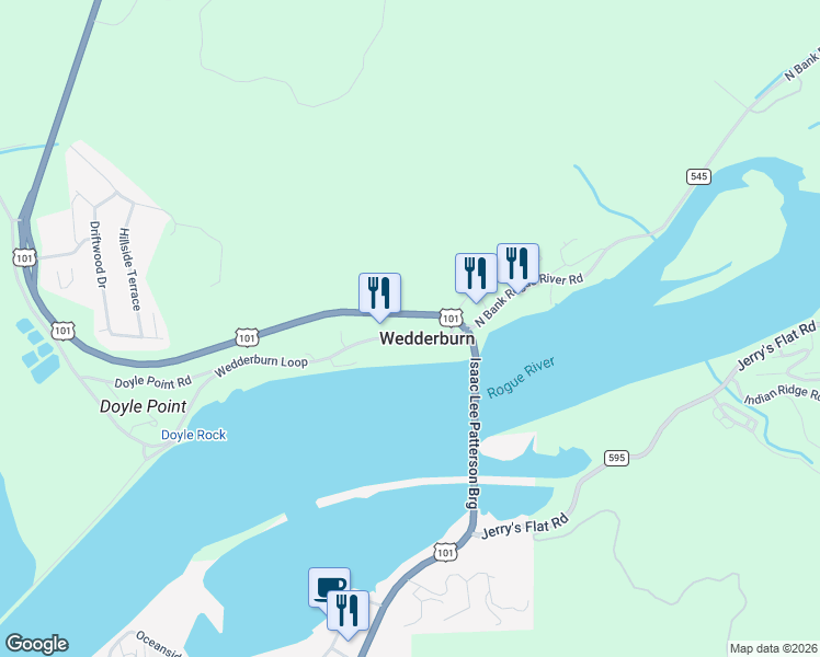 map of restaurants, bars, coffee shops, grocery stores, and more near 94361 Wedderburn Loop in Gold Beach