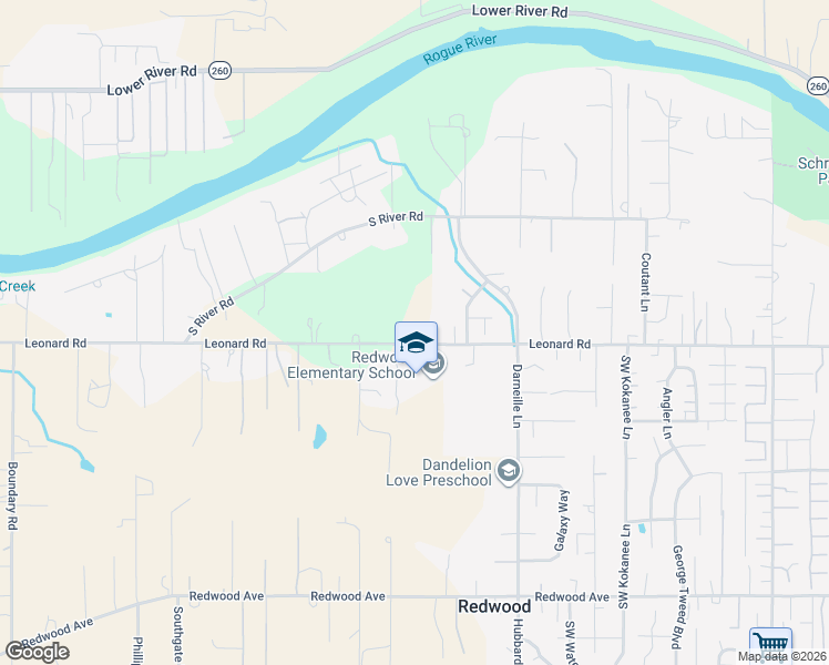 map of restaurants, bars, coffee shops, grocery stores, and more near 3130 Leonard Road in Grants Pass