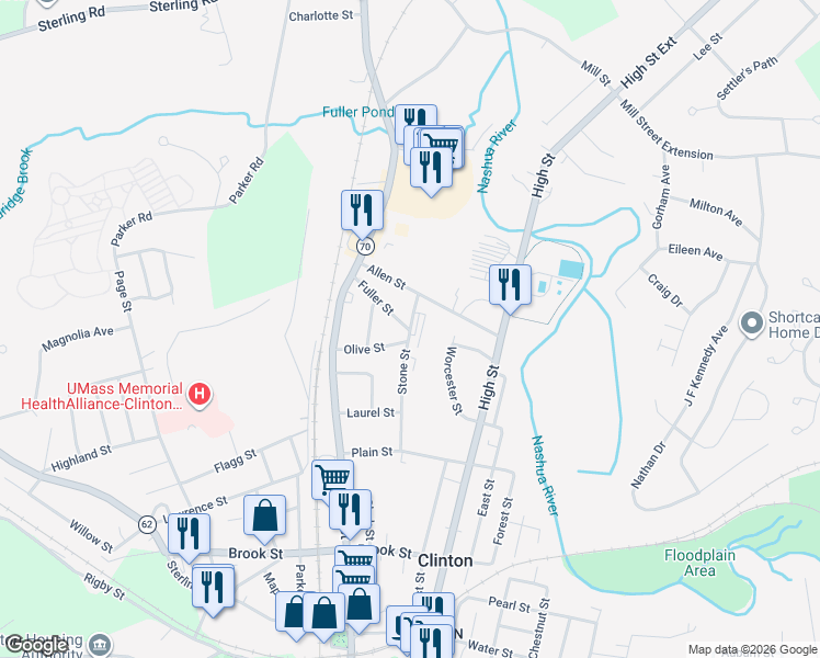 map of restaurants, bars, coffee shops, grocery stores, and more near 115 Stone Street in Clinton