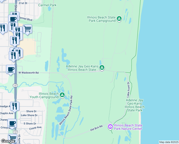 map of restaurants, bars, coffee shops, grocery stores, and more near 10014 West Wadsworth Road in Zion