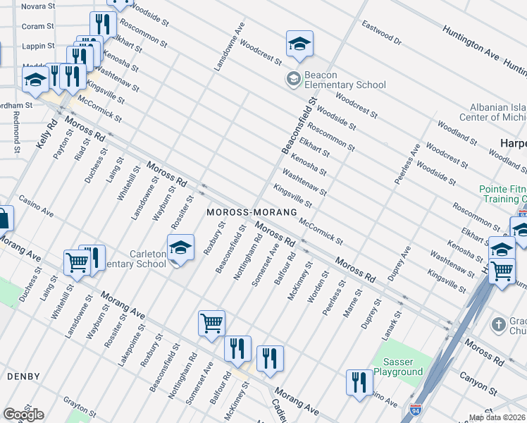 map of restaurants, bars, coffee shops, grocery stores, and more near in Detroit