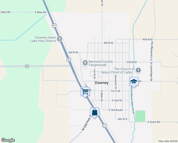 map of restaurants, bars, coffee shops, grocery stores, and more near 241 1st North Street in Downey